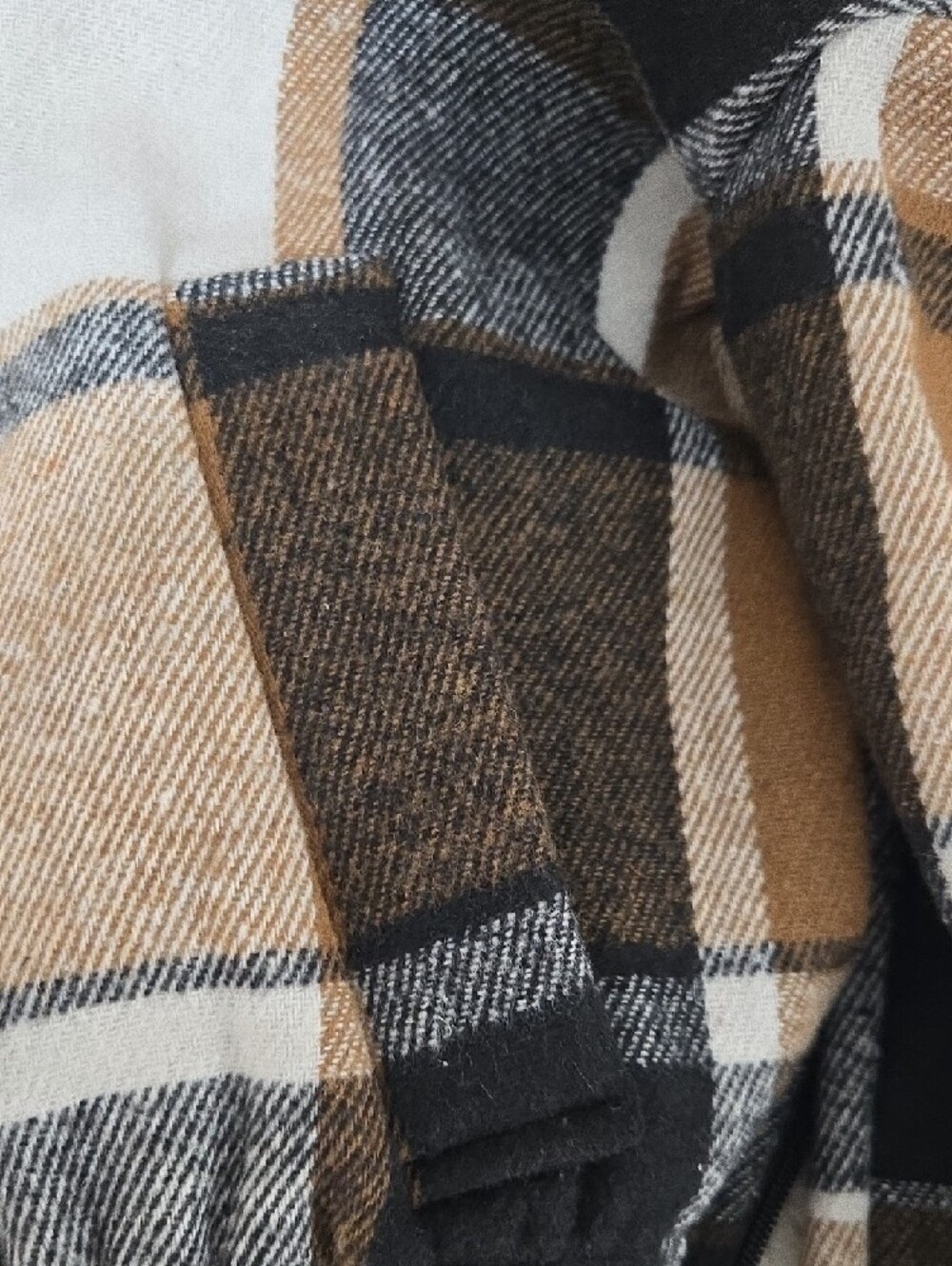Plaid Zip-Up Hoodie Jacket in Camel, Black & White - Picture 3 of 8